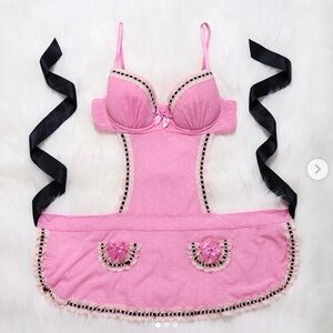 Victoria’s Secret VTG Y2K Coquette Pink Lace Lingerie Set Bows Dot - Size 36B